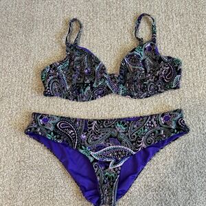 GOLDENPOINT Women's Two Piece Bikini Set Size 8 Purple Paisley Bralette